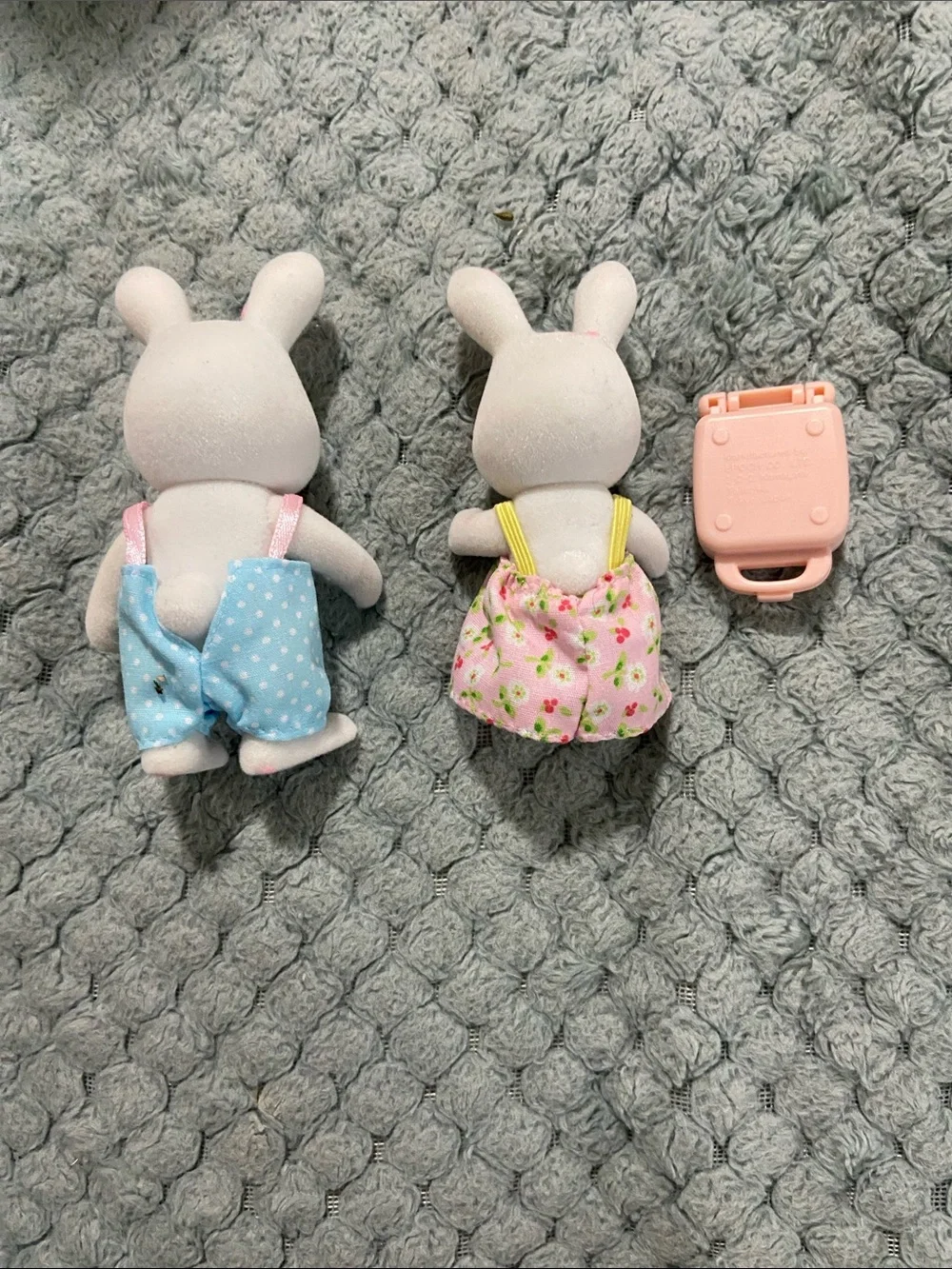 Calico Critters Small White Bunny Plush Toy Pair with Pink and Blue Outfits